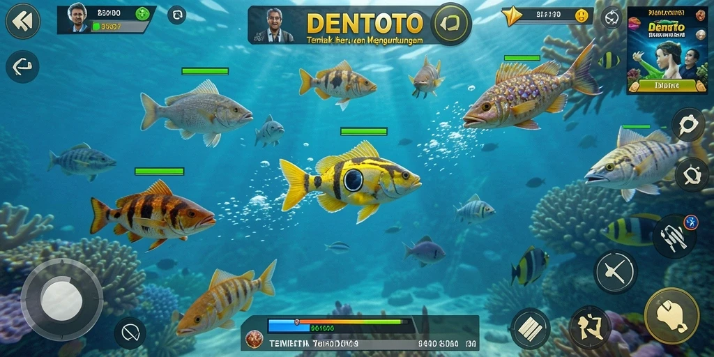 Gameplay seru DENTOTO menampilkan aksi tembak ikan yang menegangkan.