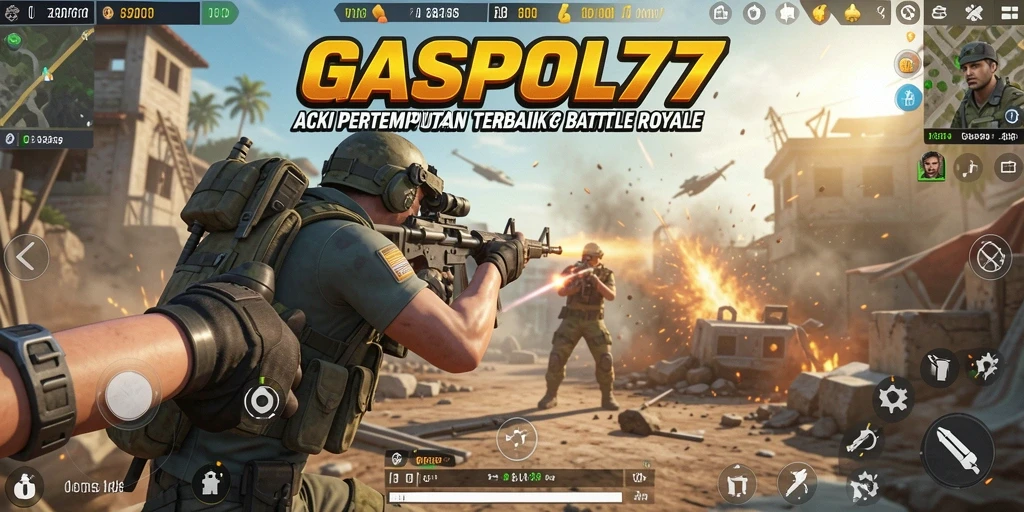 Screenshot GASPOL77 menampilkan pertempuran sengit di arena Battle Royale.