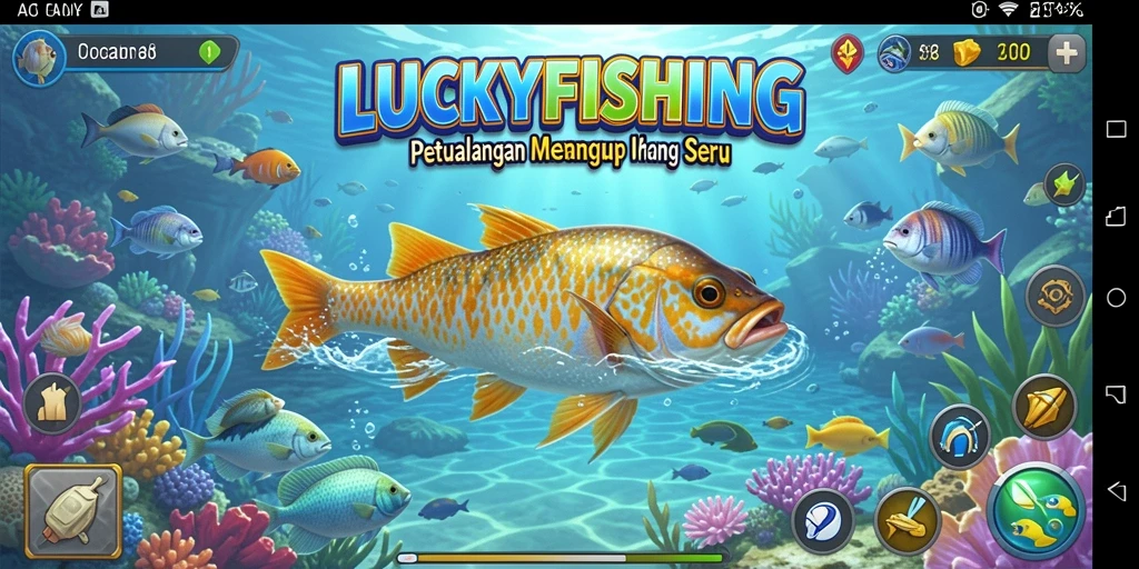 Gameplay LUCKYFISHING yang penuh aksi dan petualangan.