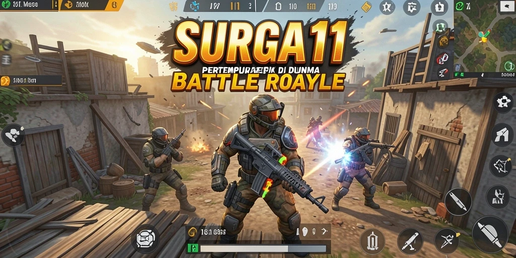 Screenshot SURGA11 menampilkan aksi intens dalam gameplay Battle Royale.